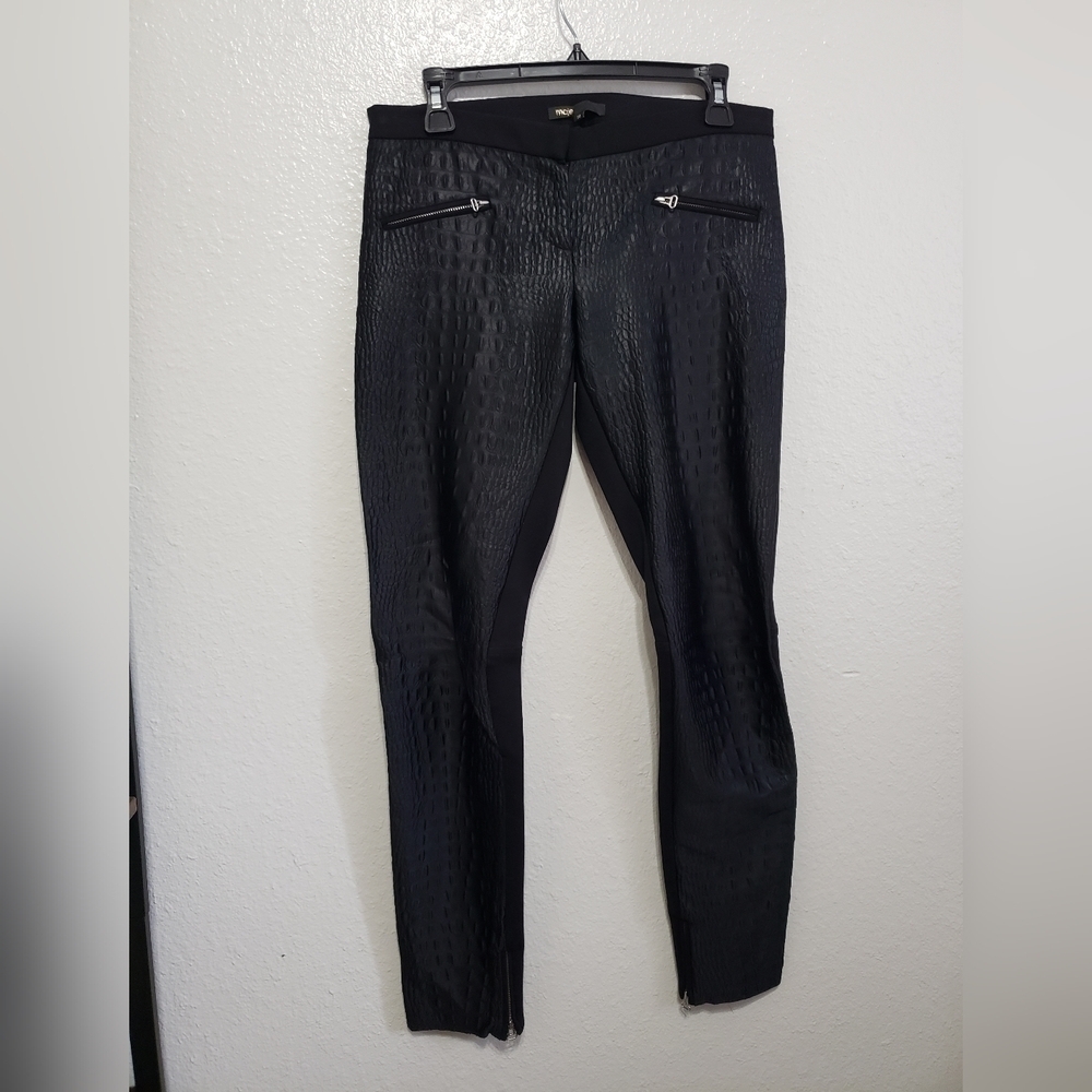 Maje Croc Embossed Skinny Pants Zip Ankle, Color Black, Size 36 - Picture 14 of 16